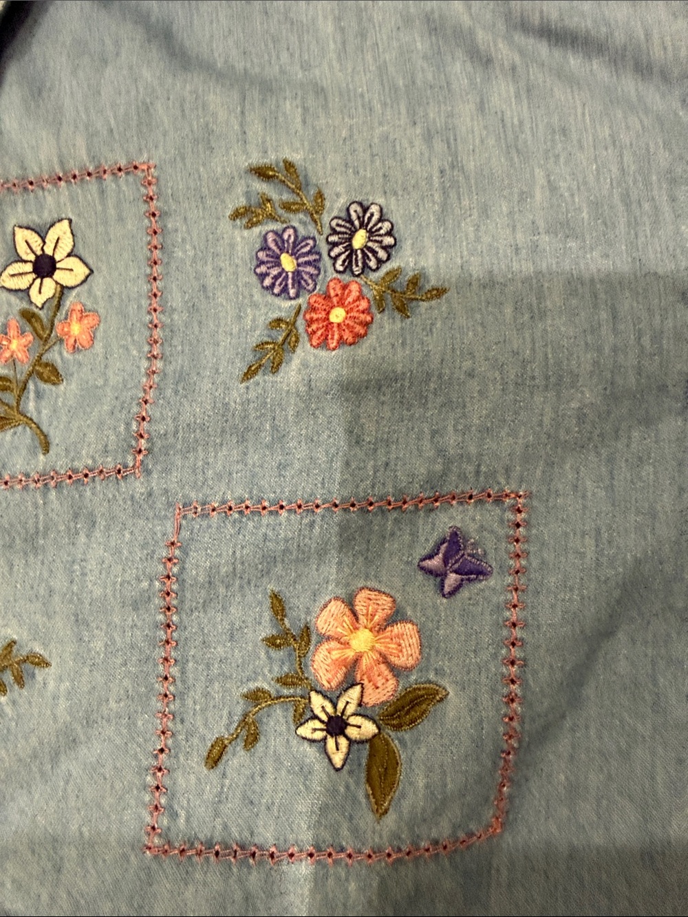Granny-cottage core Embroidered Light Blue Denim Button-Up Shirt - lands end - Picture 2 of 4